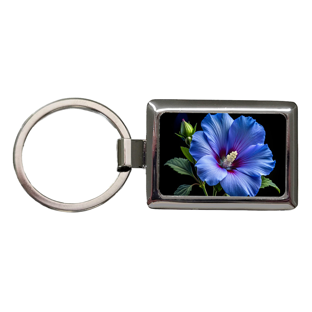 Blue Rose Of Sharon Flower Photo Rectangle Metal Keychain