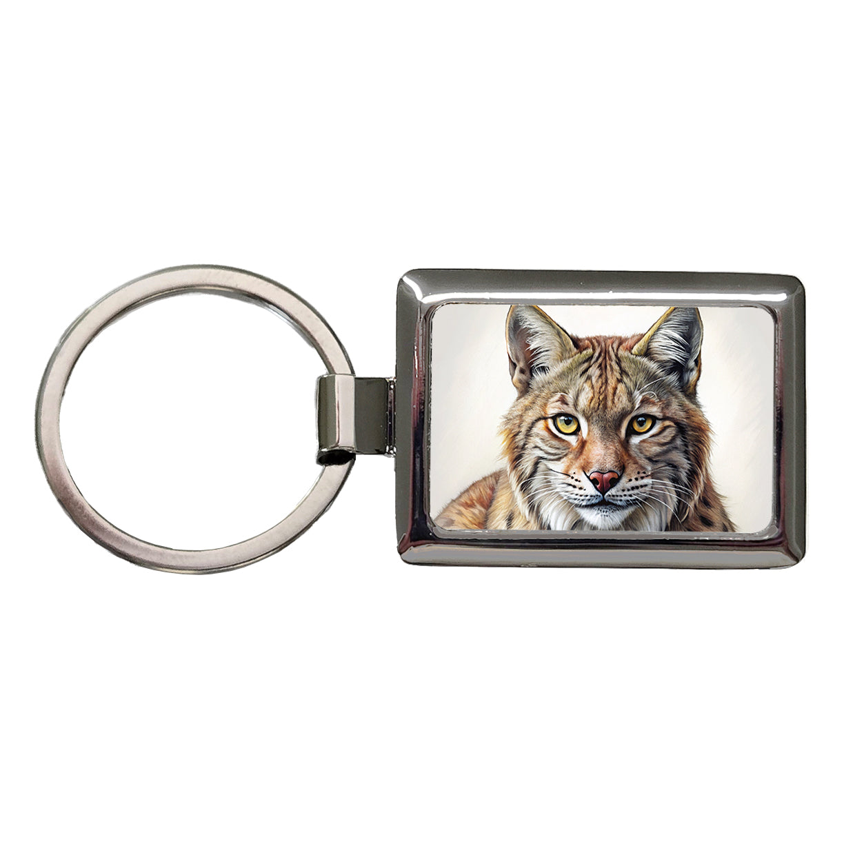 Bobcat Face Illustration Rectangle Metal Keychain