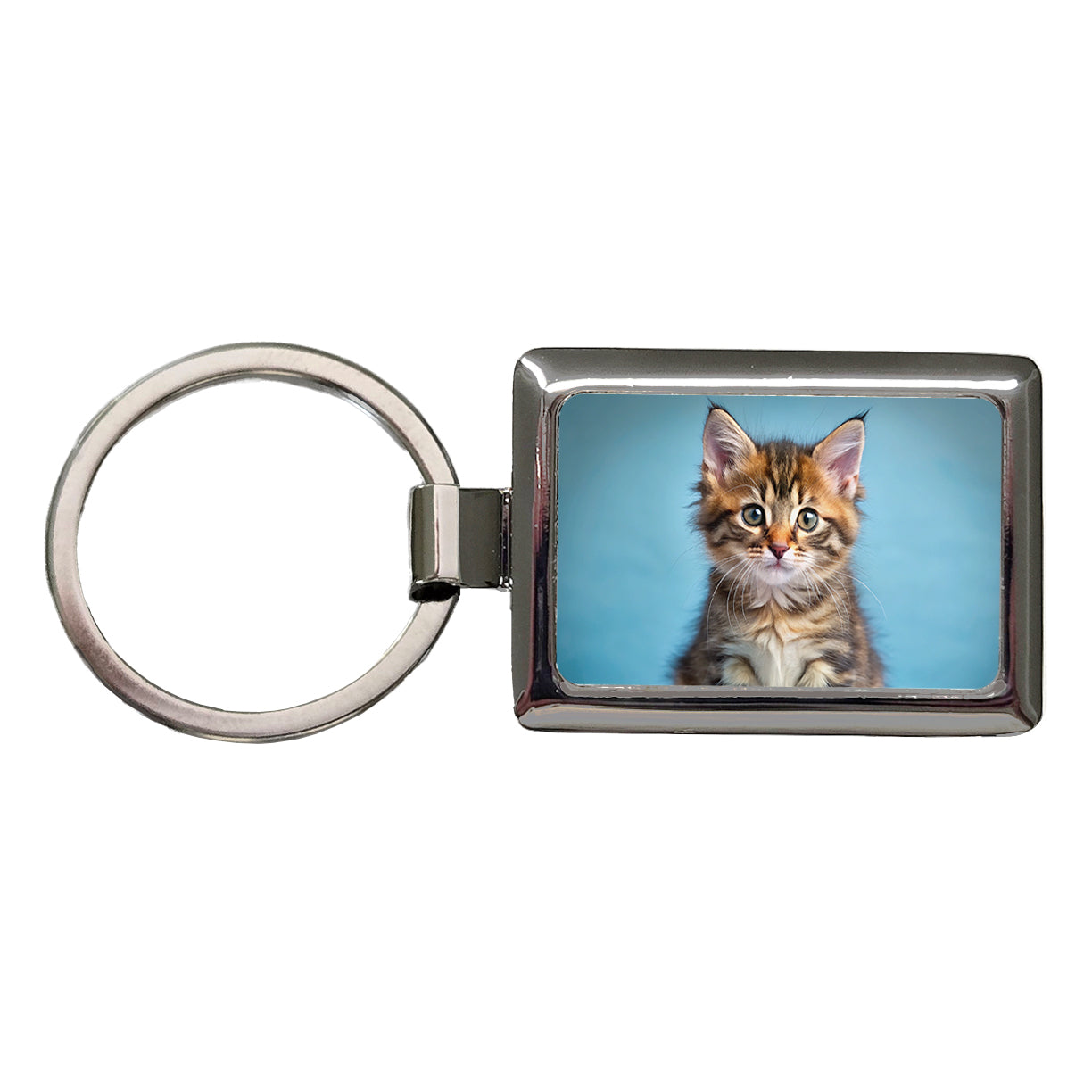 Cute Tabby Kitten Cat Photo Rectangle Metal Keychain