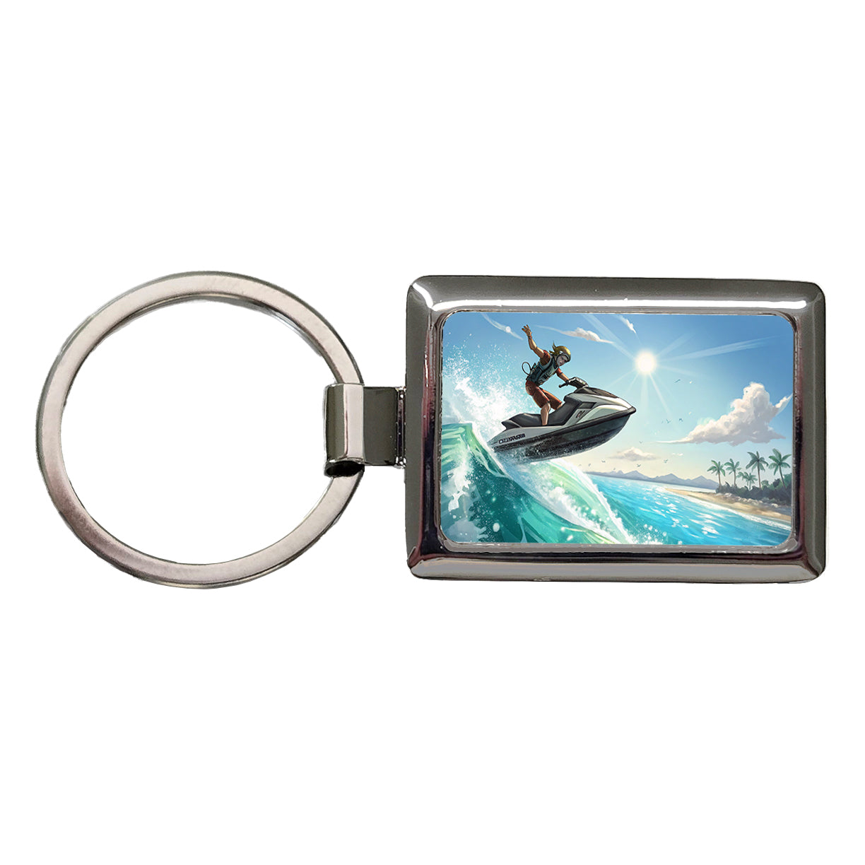 Jet Ski Skiing at Tropical Beach Rectangle Metal Keychain
