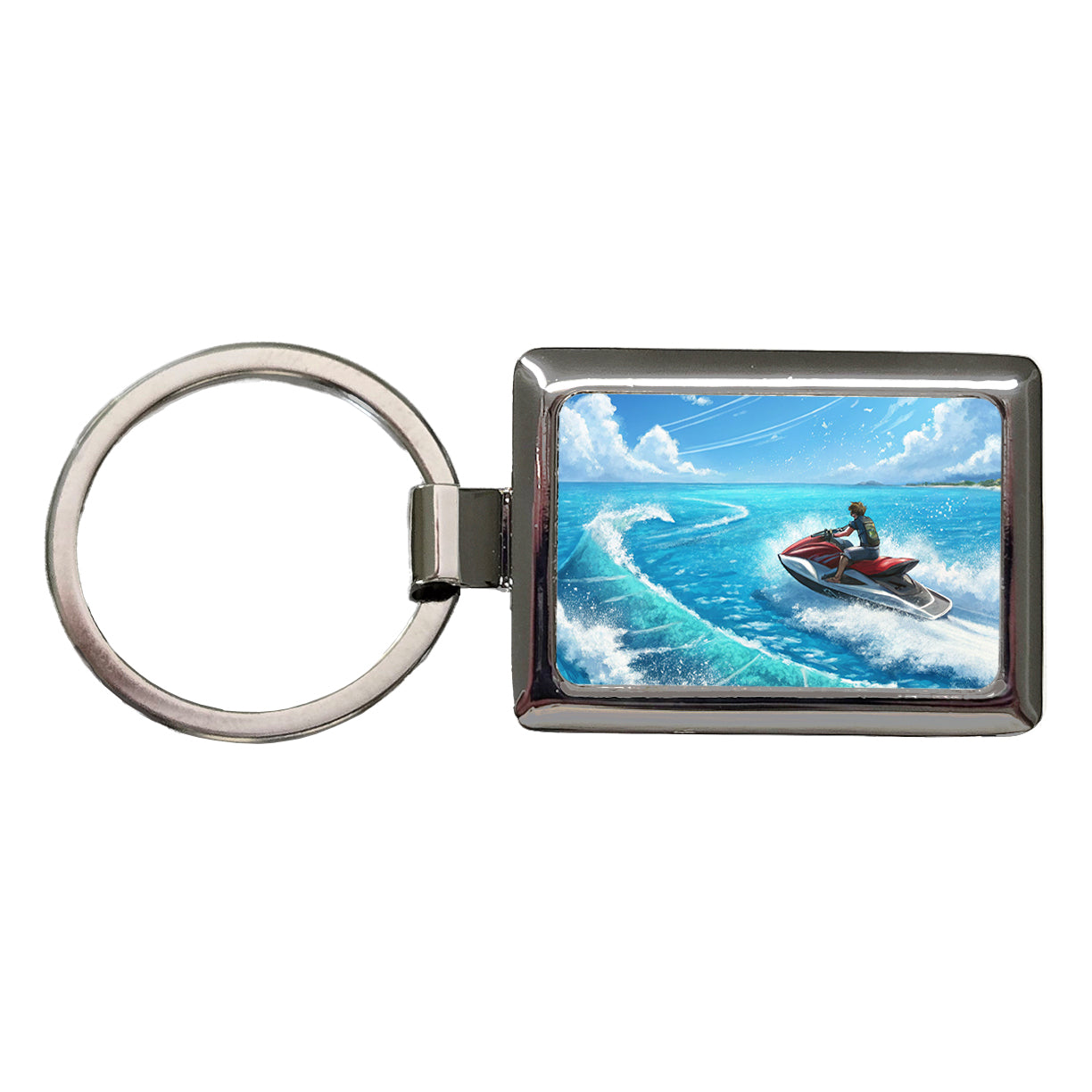 Jet Ski Skiing On Vacation Rectangle Metal Keychain