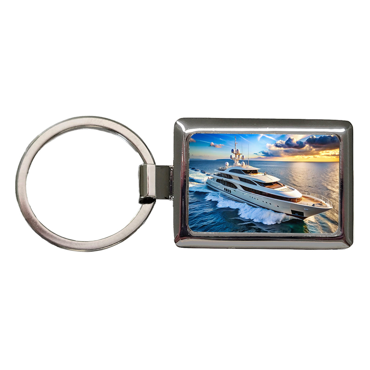 Luxury Yacht Ship At Sea Rectangle Metal Keychain