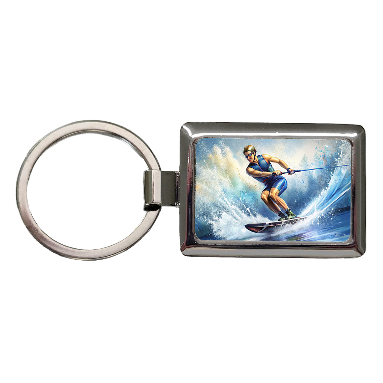 Water Ski Skiing Rectangle Metal Keychain