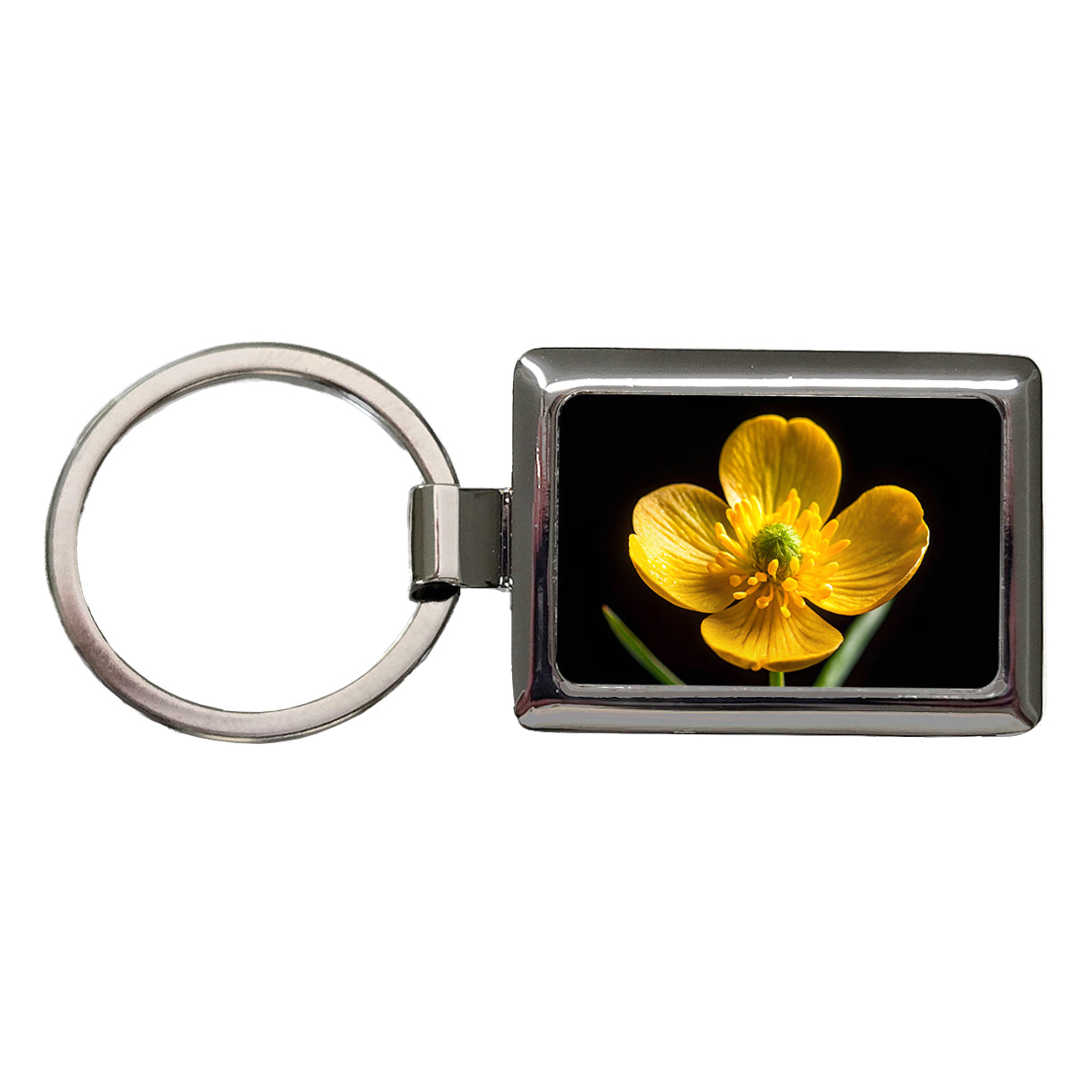 Yellow Buttercup Flower Photo Rectangle Metal Keychain