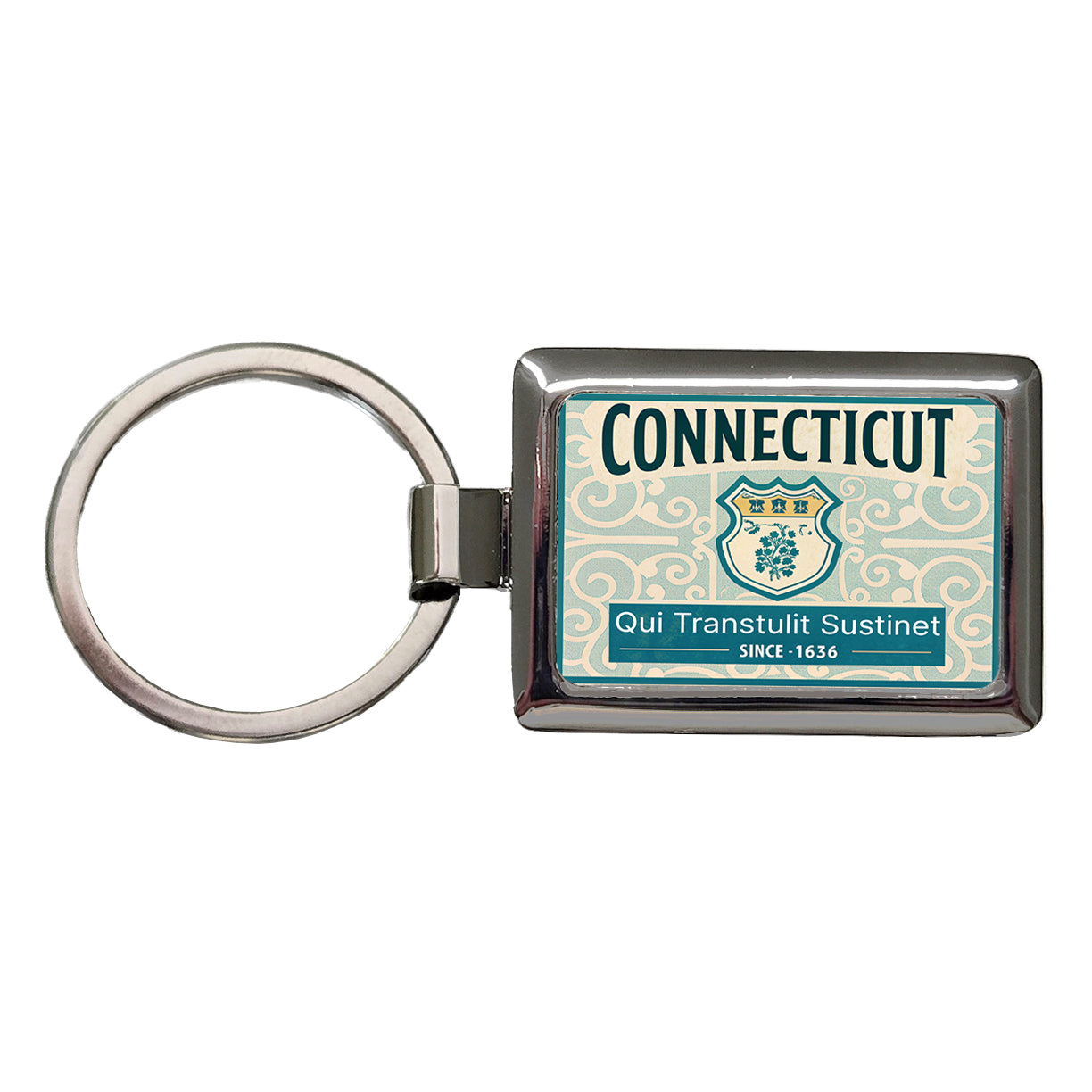 Connecticut CT Qui Transtulit Sustinet State Motto Travel Vacation Stamp Rectangle Metal Keychain