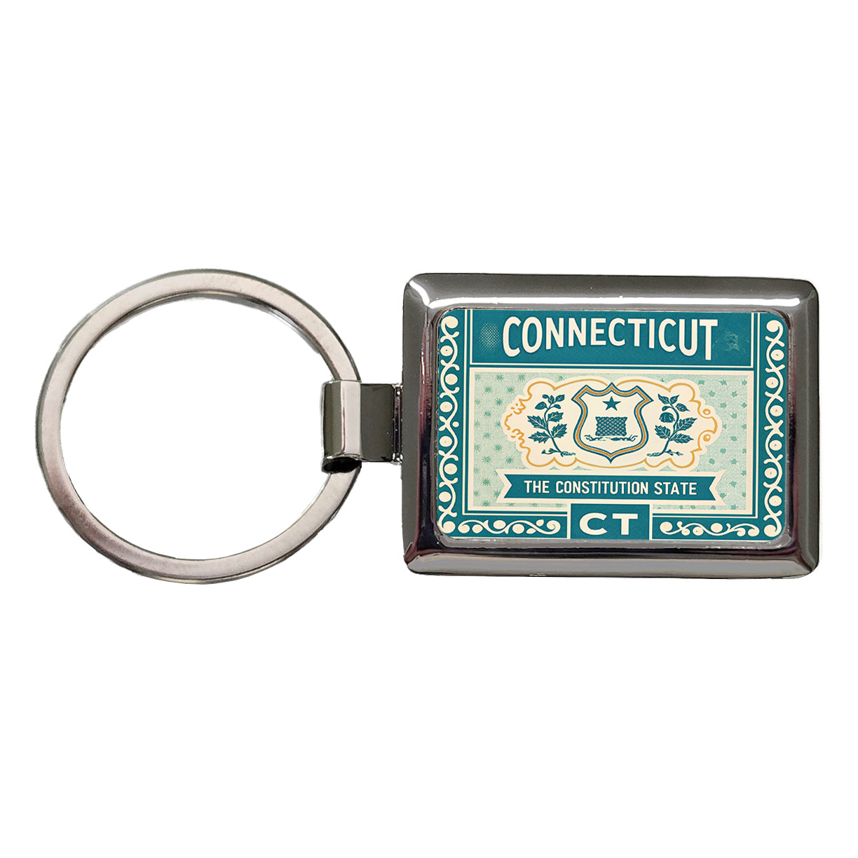 Connecticut CT The Constitution State Travel Vacation Stamp Rectangle Metal Keychain