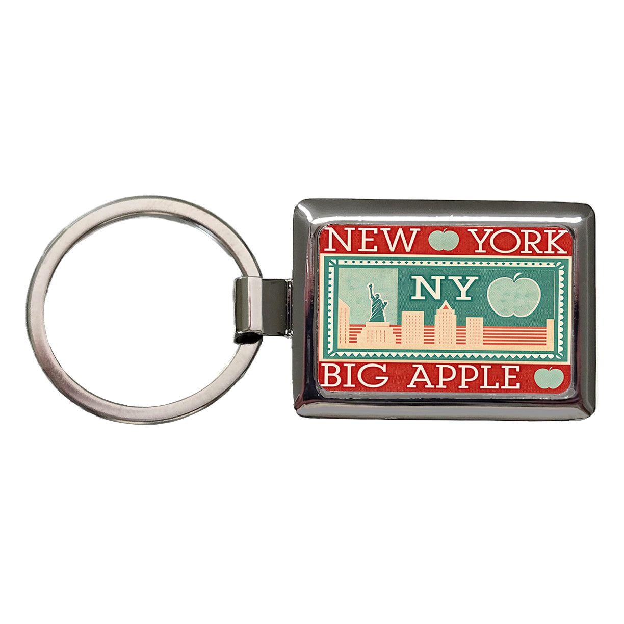 New York NY Big Apple State Travel Vacation Stamp Rectangle Metal Keychain