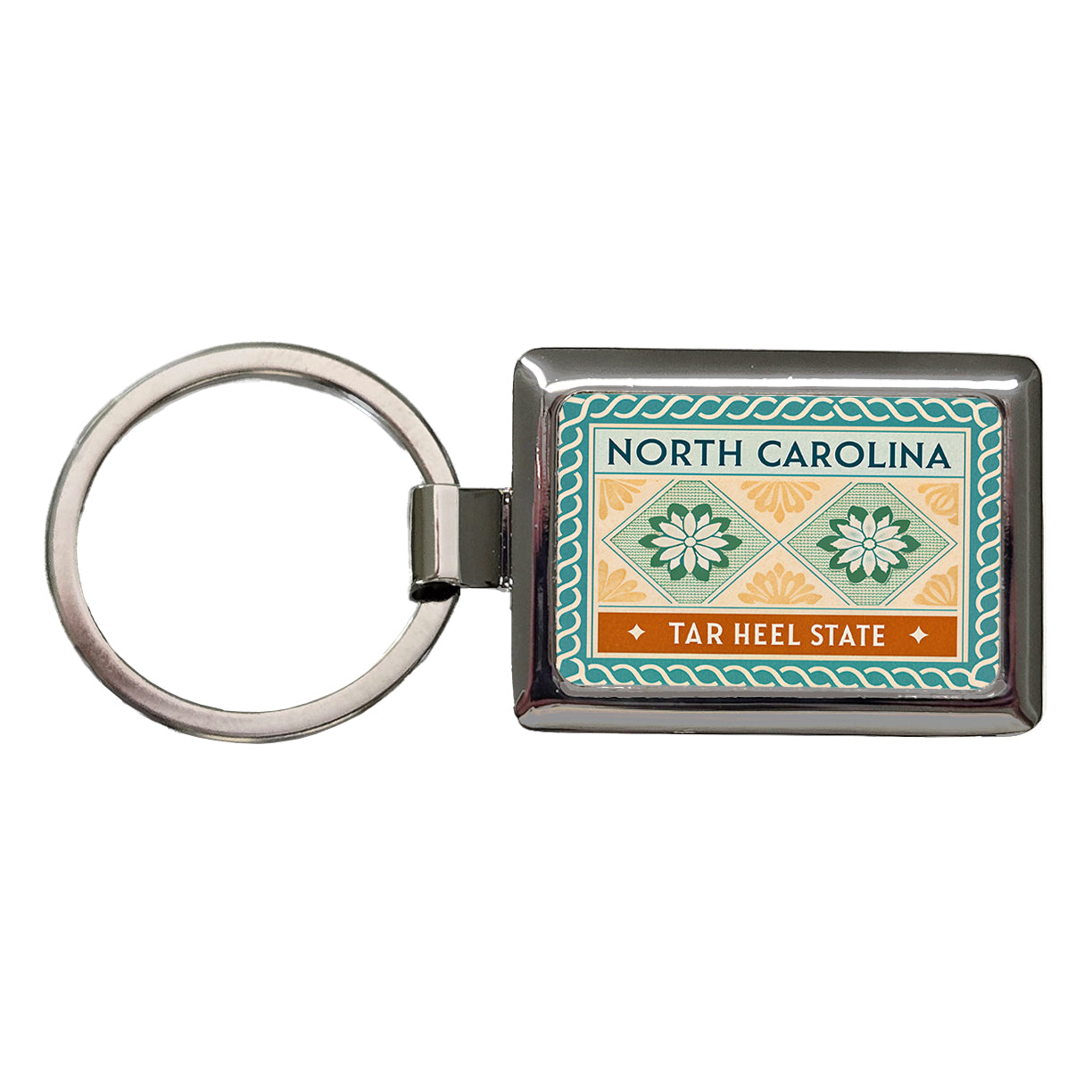 North Carolina NC Tar Heel State Travel Vacation Stamp Rectangle Metal Keychain