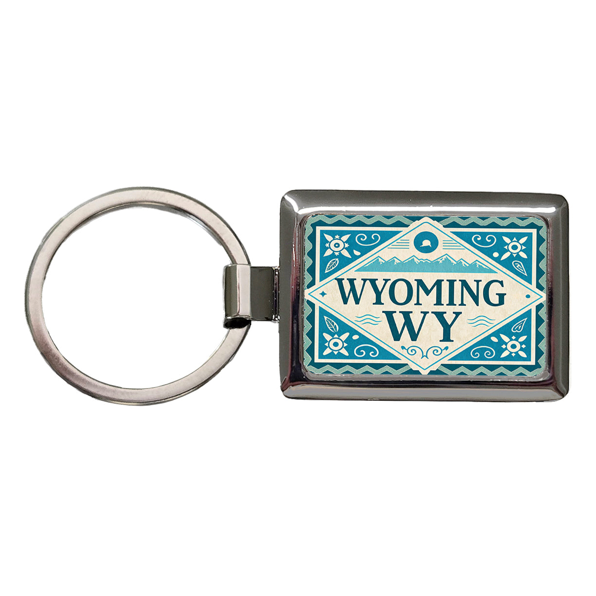 Wyoming WY State Travel Vacation Stamp Rectangle Metal Keychain