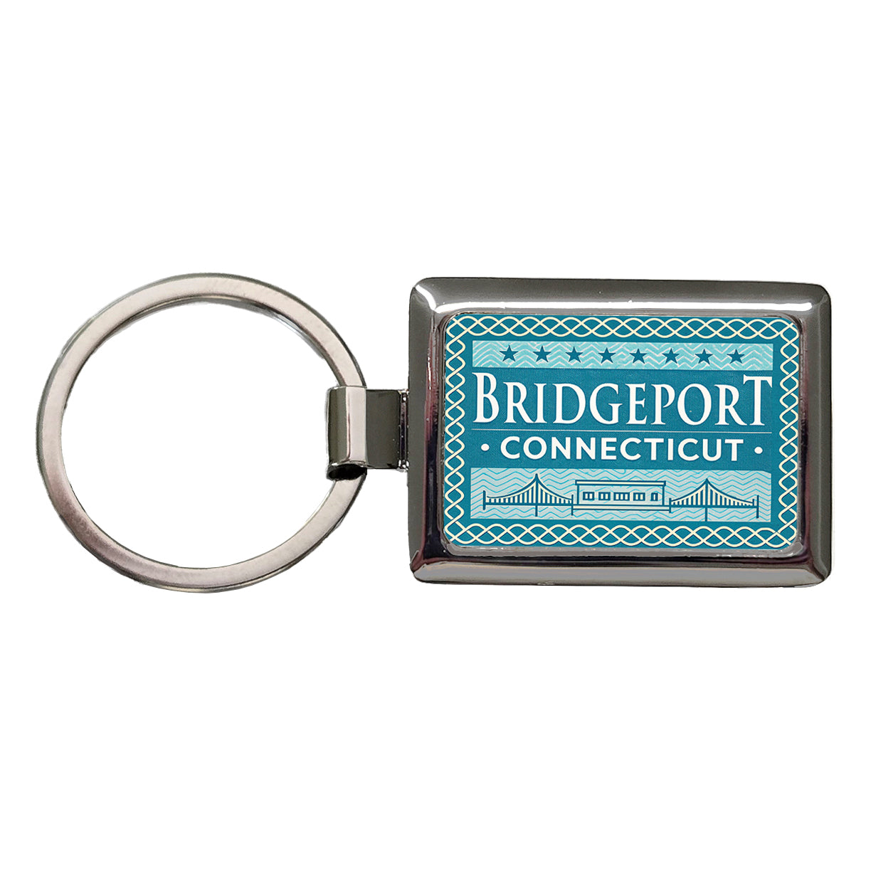 Bridgeport CT Connecticut Travel Vacation Stamp Rectangle Metal Keychain