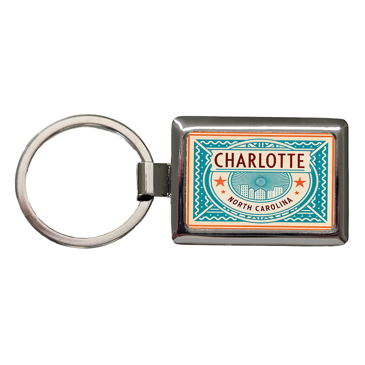 Charlotte NC North Carolina Travel Vacation Stamp Rectangle Metal Keychain