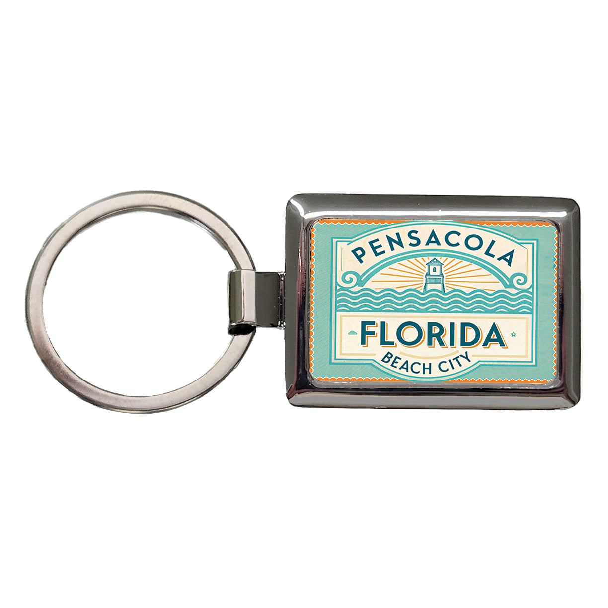 Pensacola FL Florida Beach City Travel Vacation Stamp Rectangle Metal Keychain
