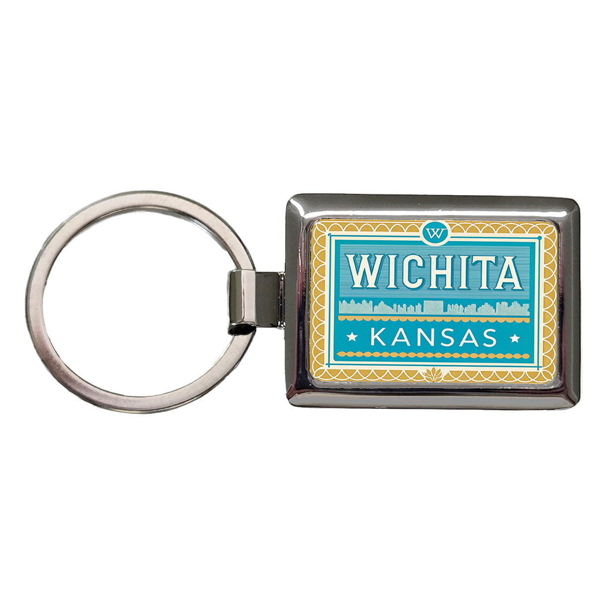Wichita KS Kansas Travel Vacation Stamp Rectangle Metal Keychain