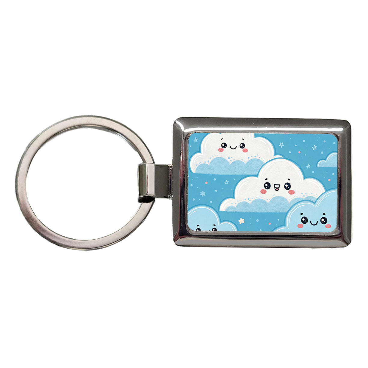 Adorable Puffy Clouds Kawaii Style Rectangle Metal Keychain