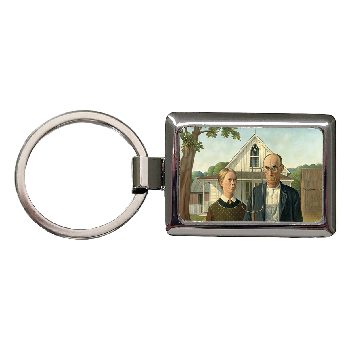American Gothic Grant Wood Painting Inspired Rectangle Metal Keychain
