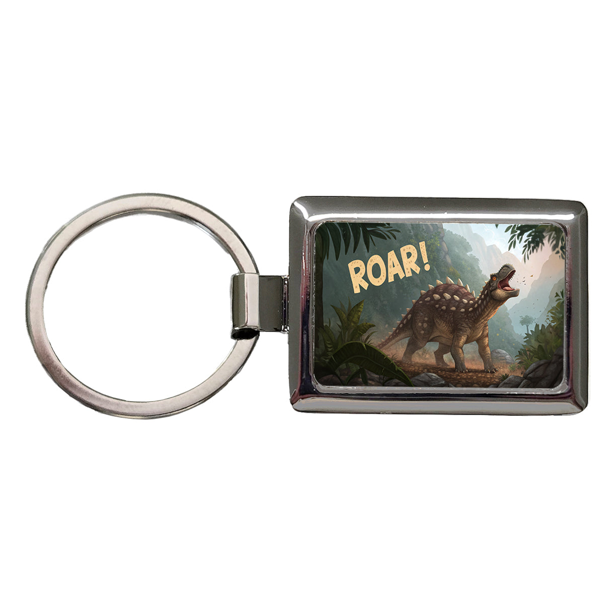 Ankylosaurus Roar Dinosaur Rectangle Metal Keychain