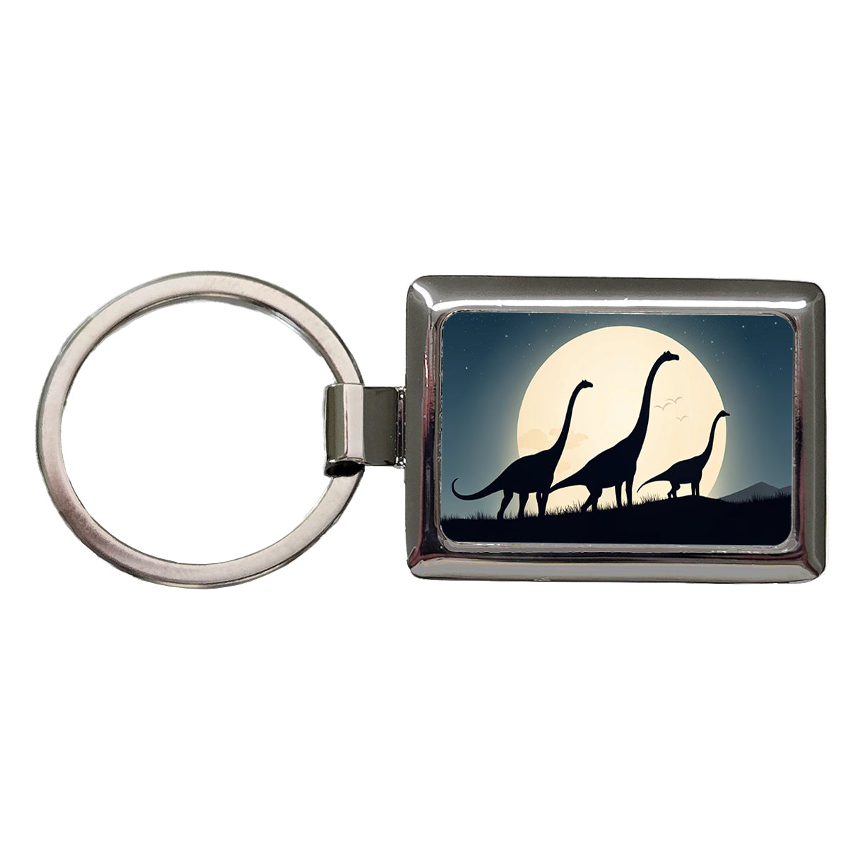 Apatosaurus Silhouettes Moon Night Dinosaurs Rectangle Metal Keychain