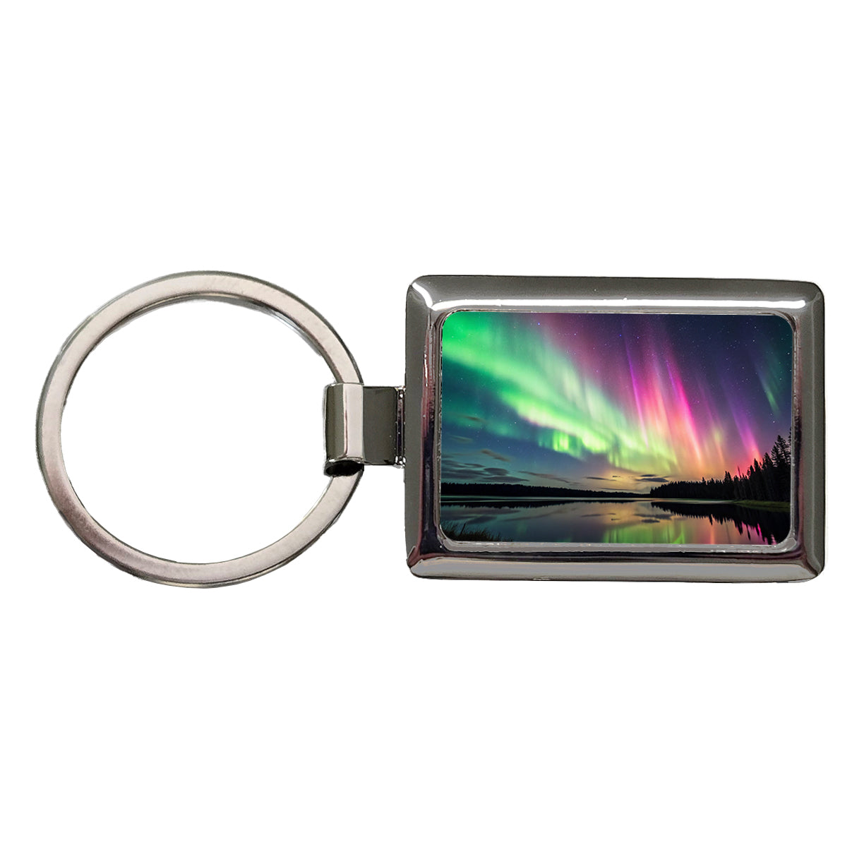 Aurora Borealis Northern Lights Over Lake Rectangle Metal Keychain