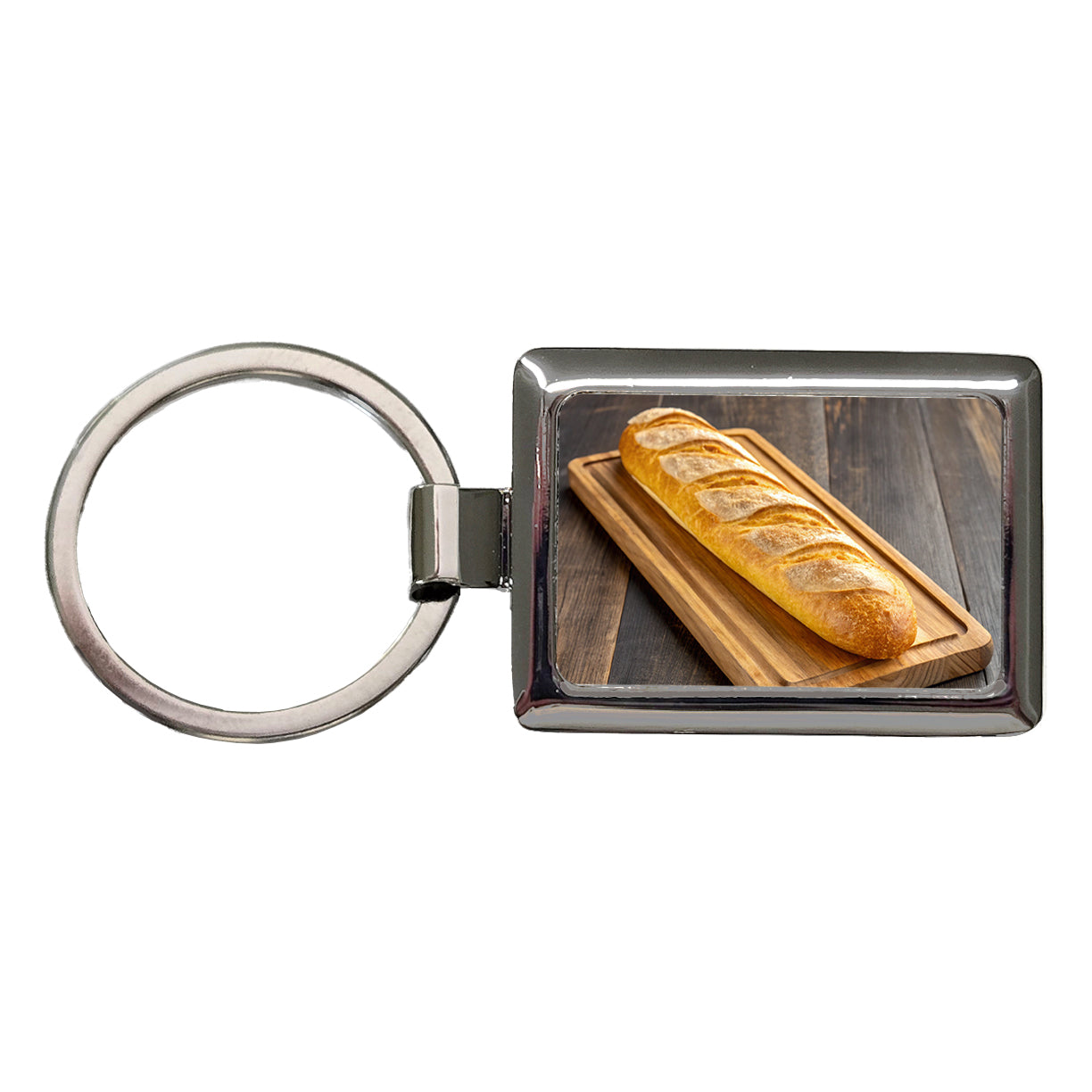 Baguette Bread Board Rectangle Metal Keychain