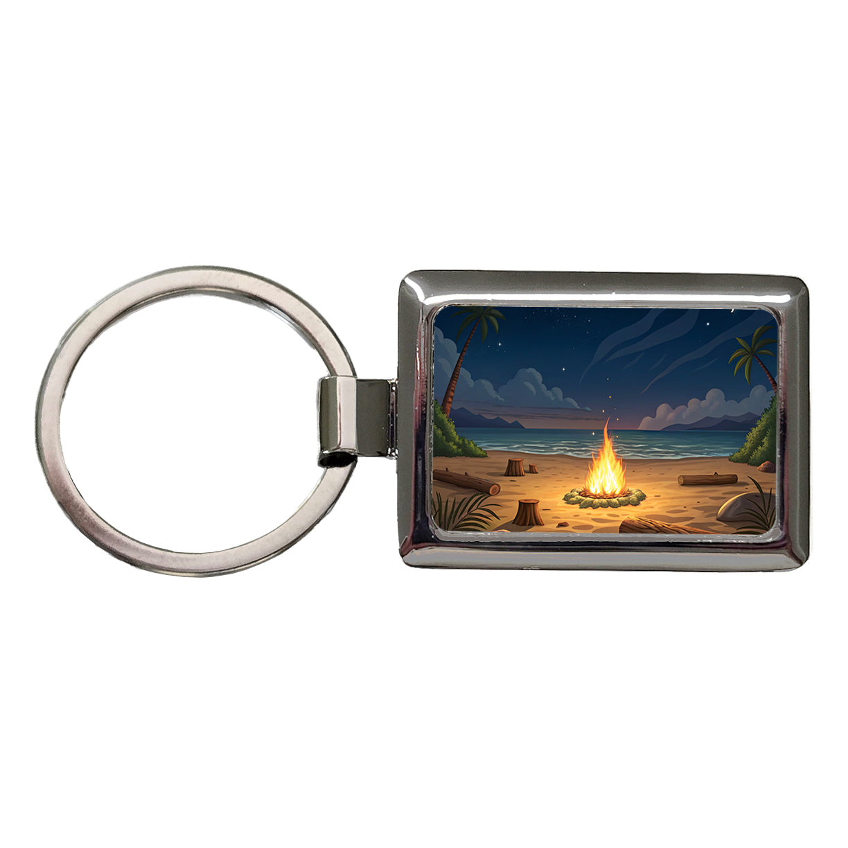 Beach Bonfire Drawing Rectangle Metal Keychain