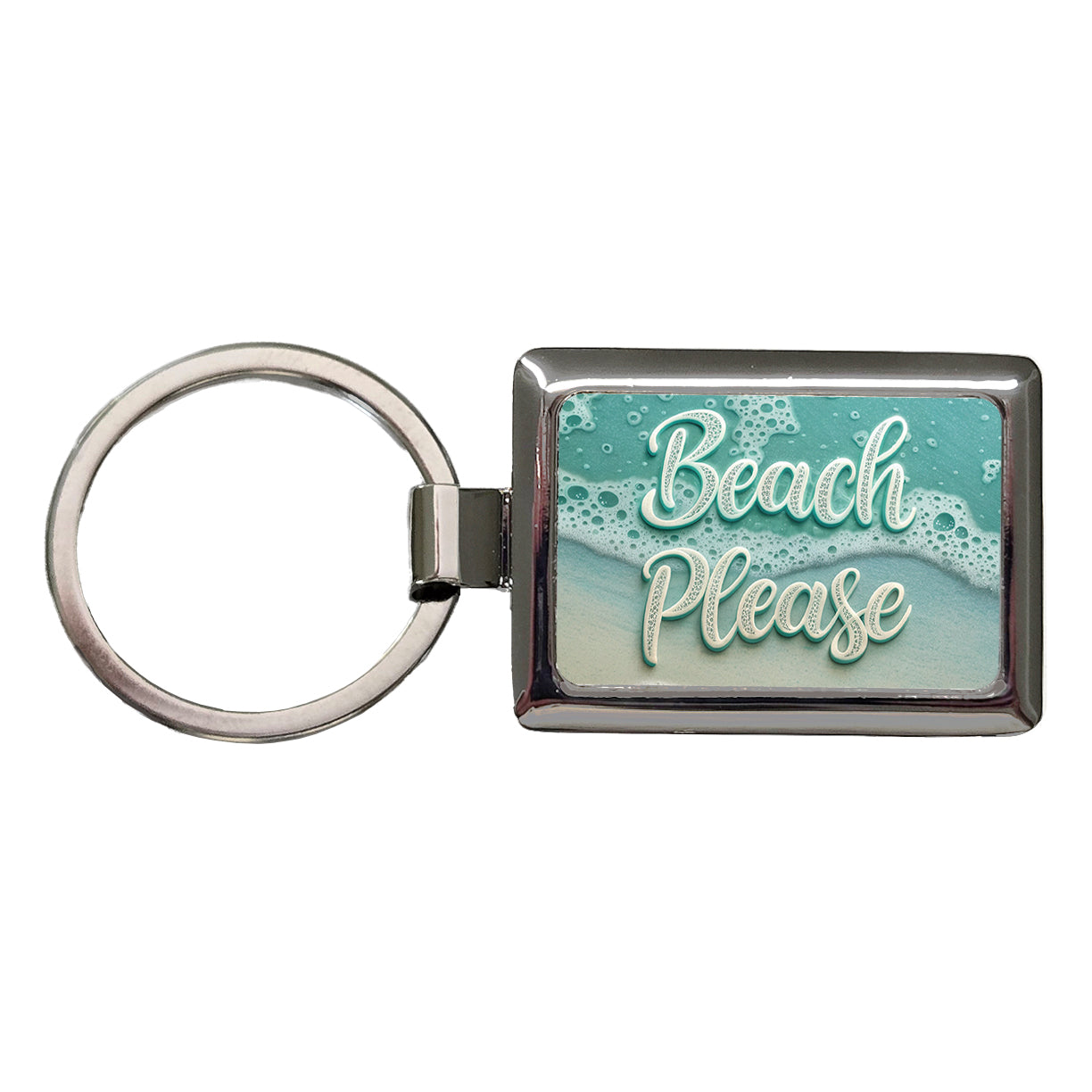 Beach Please Sea Foam Ocean Rectangle Metal Keychain