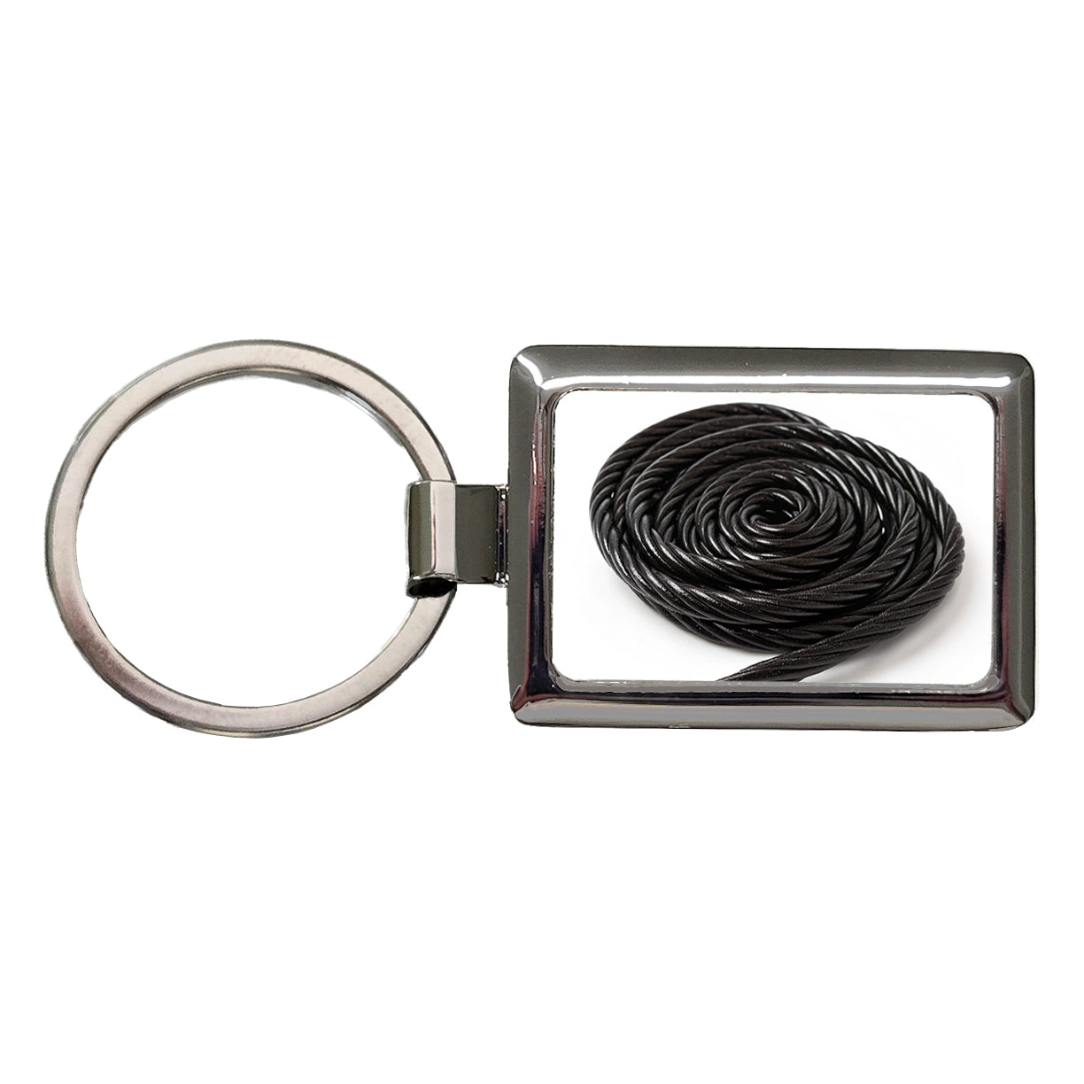 Black Licorice Rope Rectangle Metal Keychain