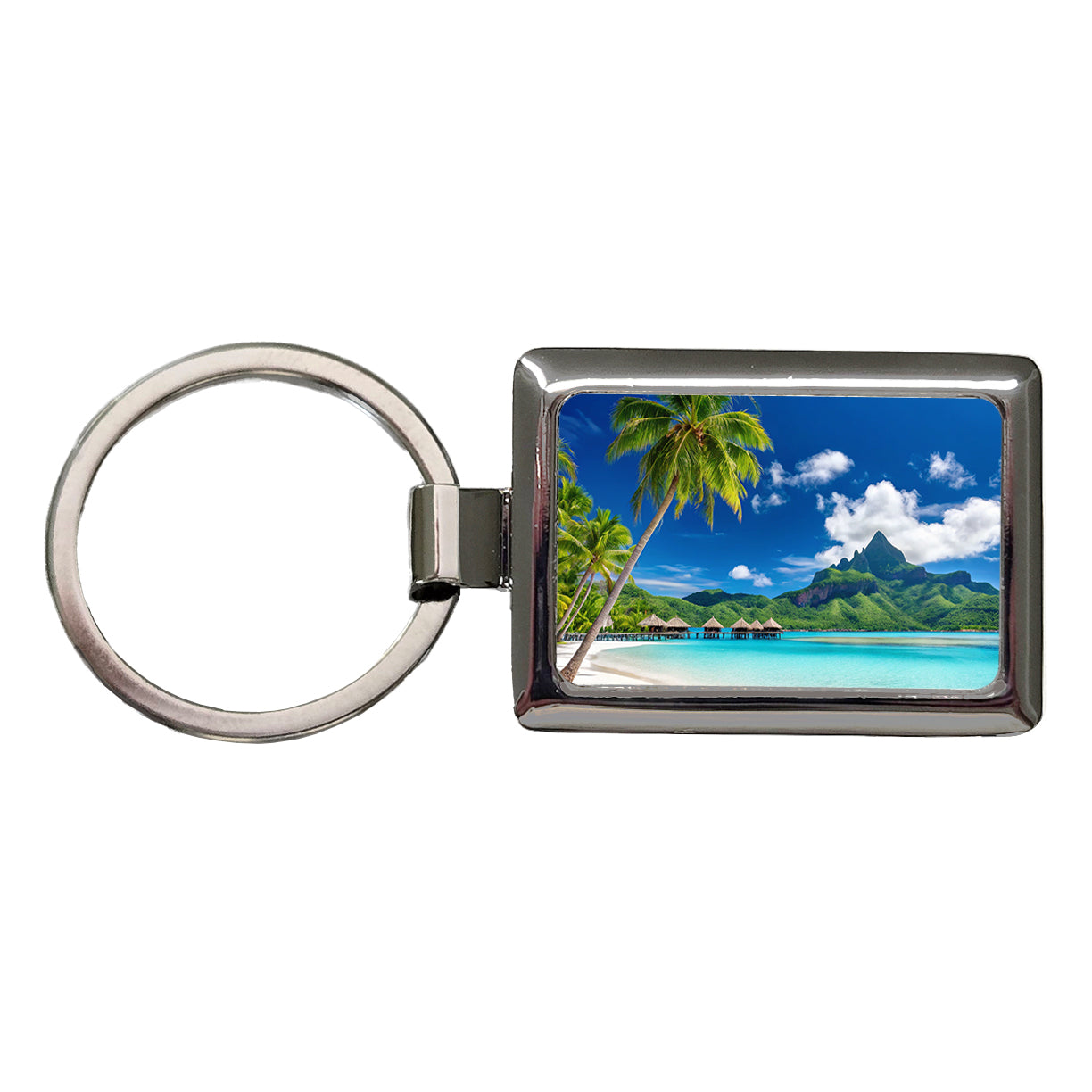 Bora Bora French Polynesia Bungalows Ocean Rectangle Metal Keychain