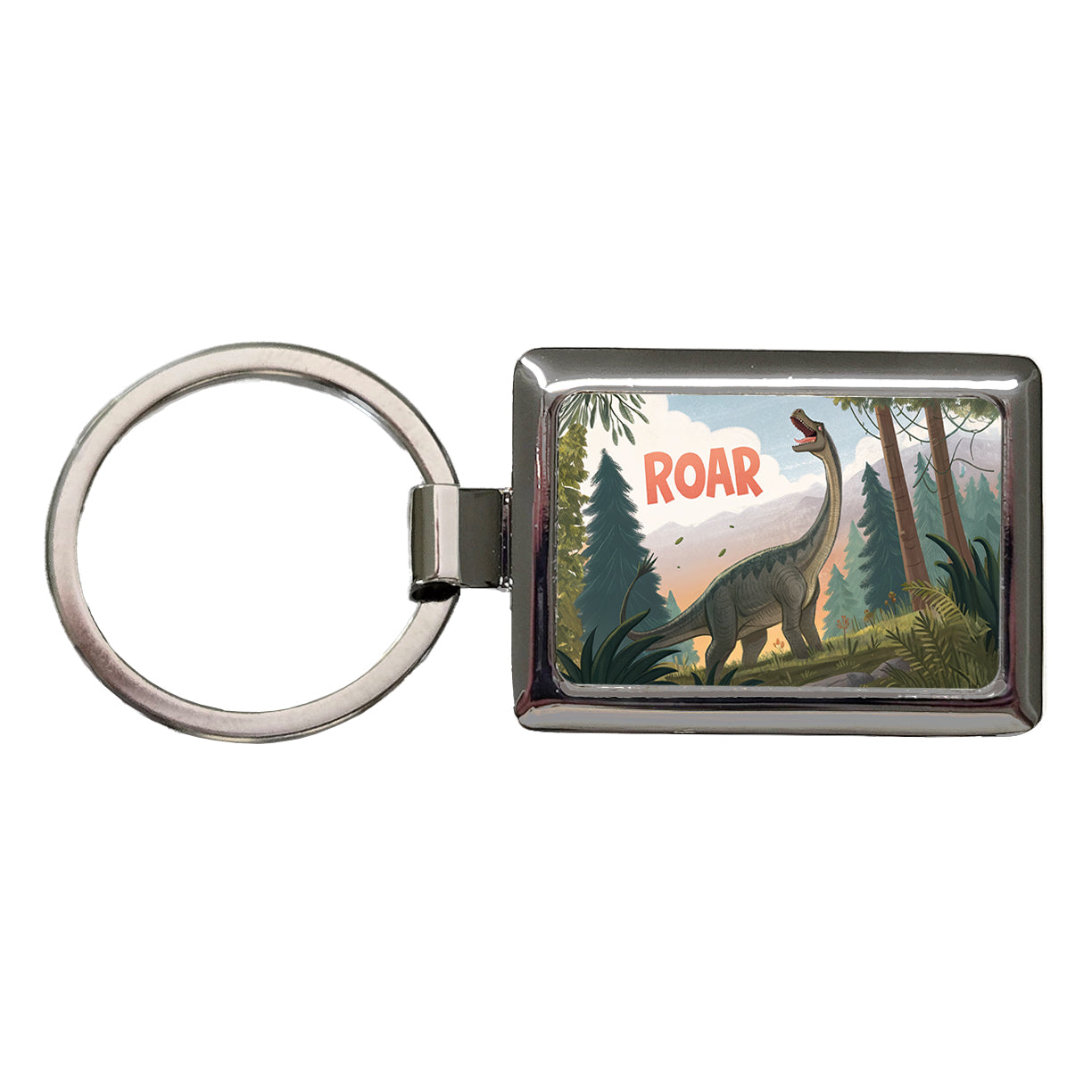 Brachiosaurus Roar Dinosaur Rectangle Metal Keychain
