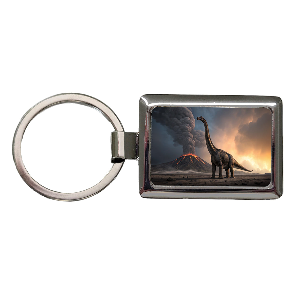 Brachiosaurus Volcano Stark Dinosaur Rectangle Metal Keychain