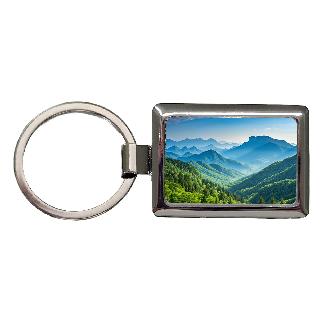 Breathtaking Mountain Views Forest Rectangle Metal Keychain