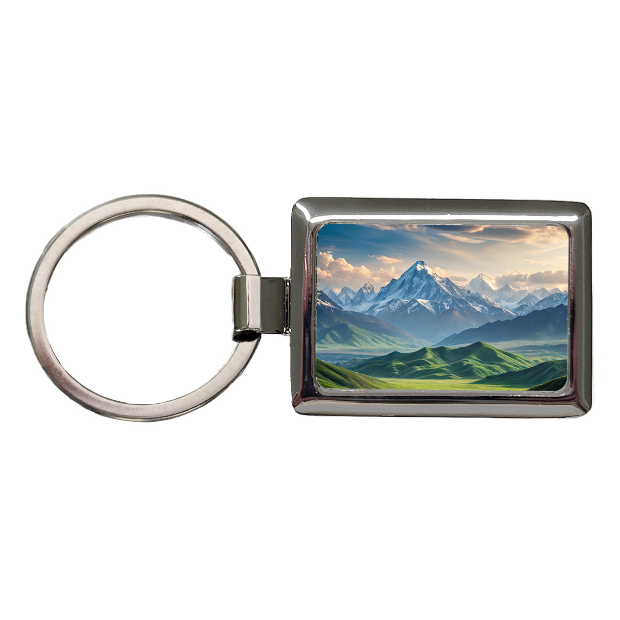 Breathtaking Mountain Views Snow Meadow Rectangle Metal Keychain
