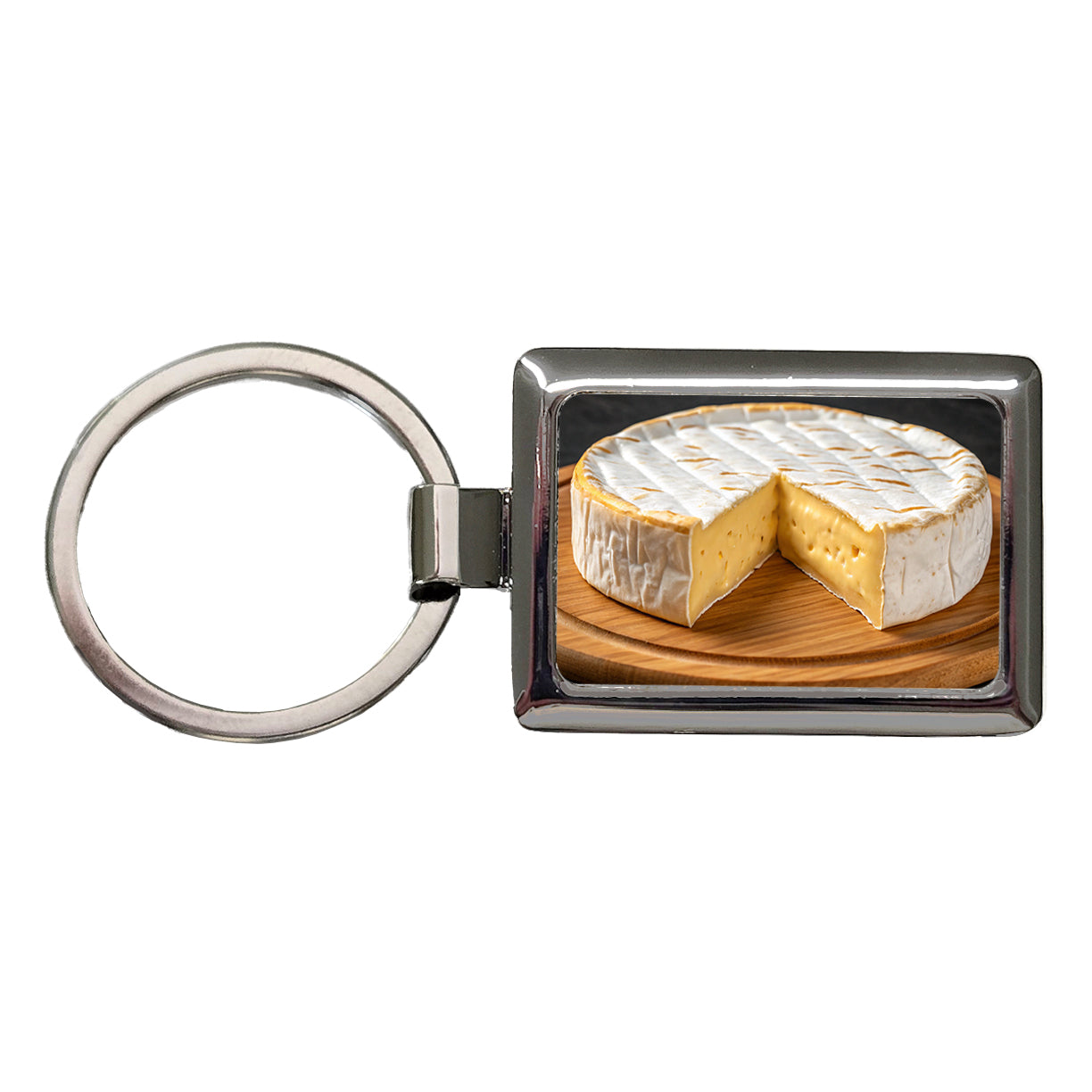 Brie Cheese Wheel Rectangle Metal Keychain