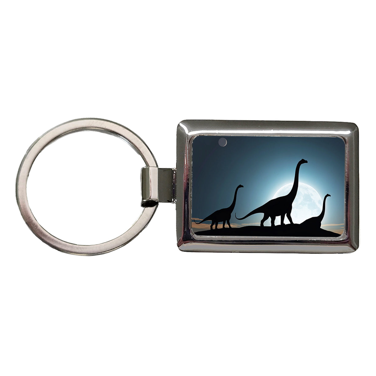 Brontosaurus Silhouettes Dinosaurs Night Sky Rectangle Metal Keychain