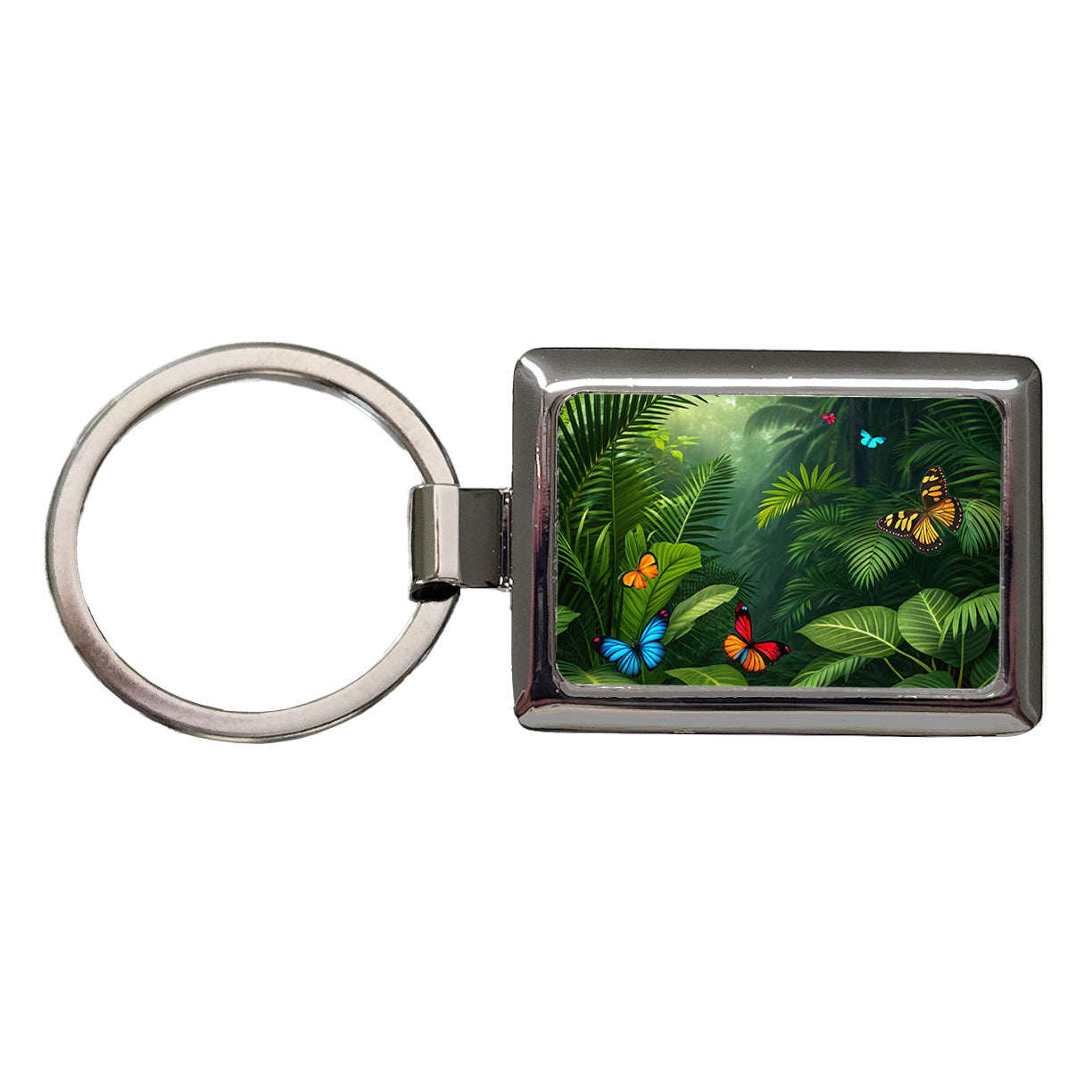 Butterflies In Jungle Colorful Rectangle Metal Keychain