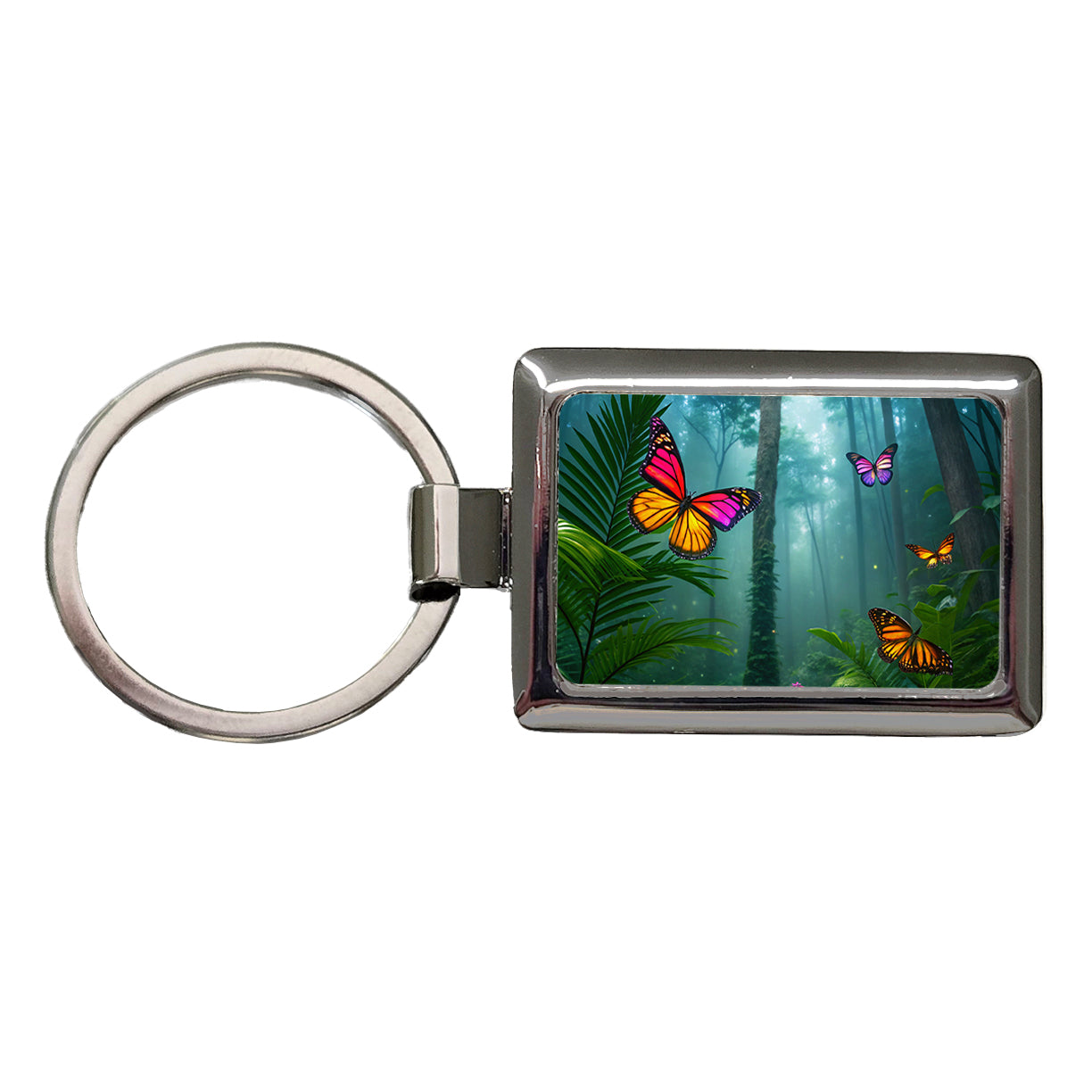 Butterflies In Jungle Forest Rectangle Metal Keychain