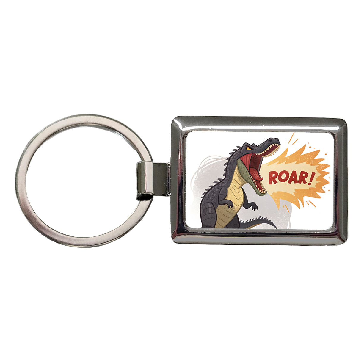 Carnotaurus Roar Bold Text Dinosaur Rectangle Metal Keychain