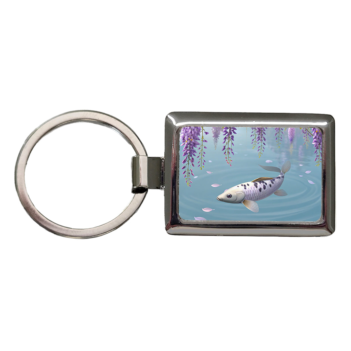 Carp Wisteria Flowers Fish Pond Rectangle Metal Keychain