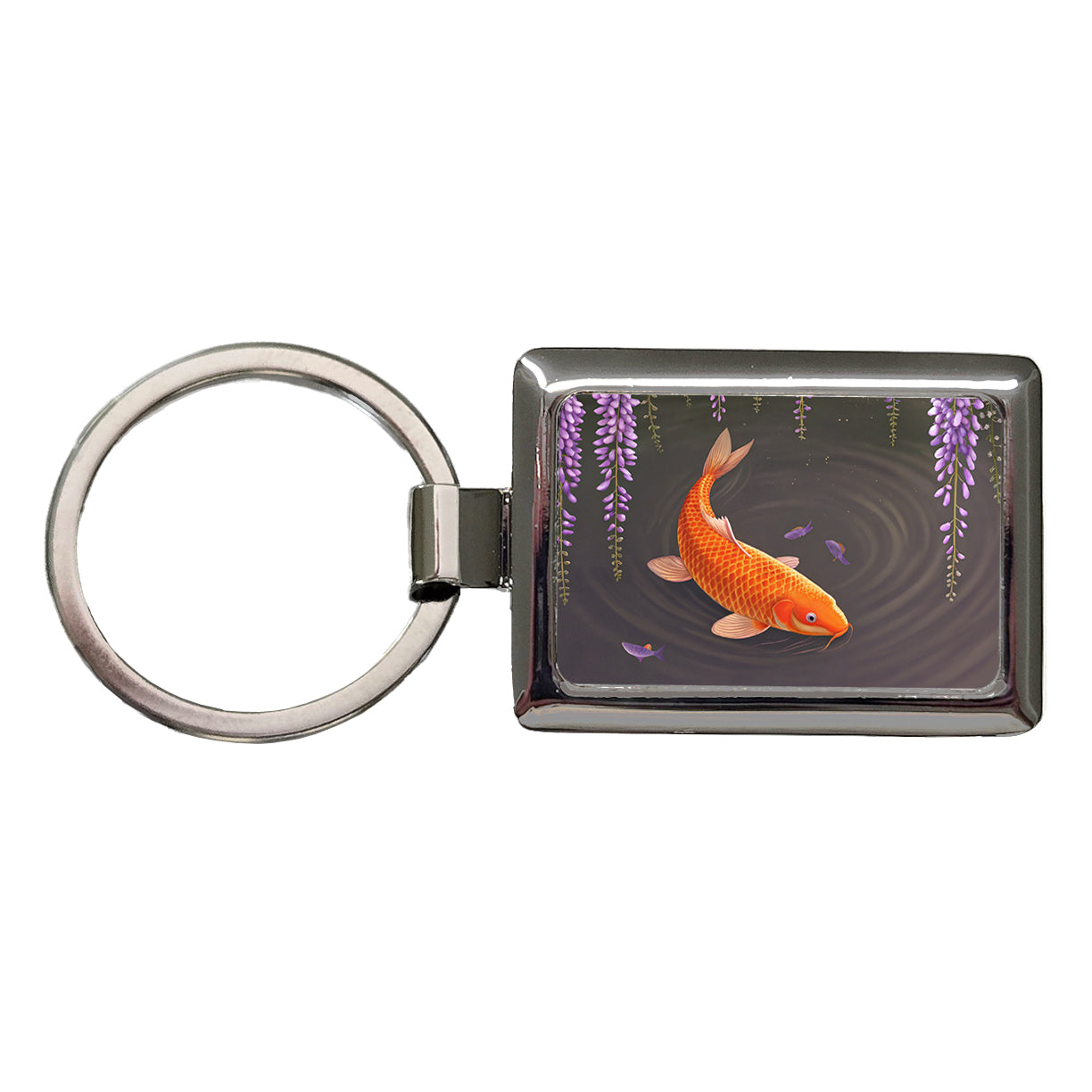 Carp With Wisteria Flowers Pond Rectangle Metal Keychain