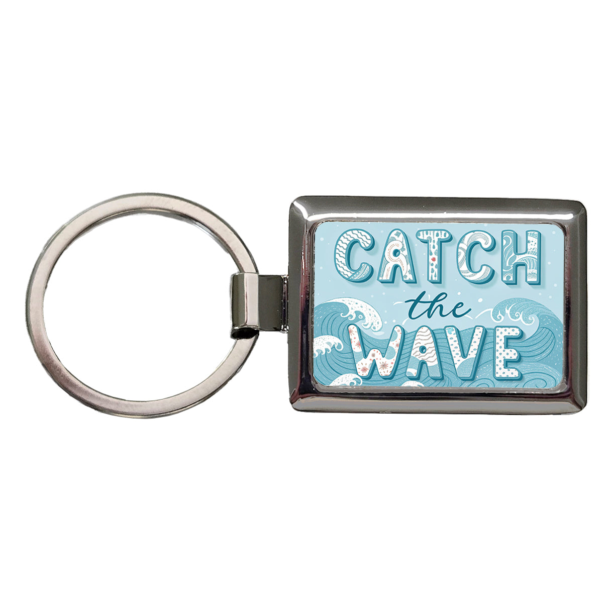 Catch The Wave Ocean Rectangle Metal Keychain