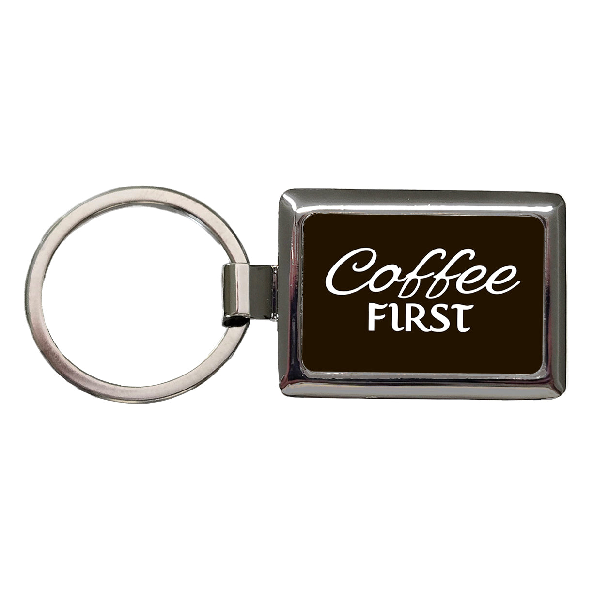 Coffee First Funny Text Rectangle Metal Keychain