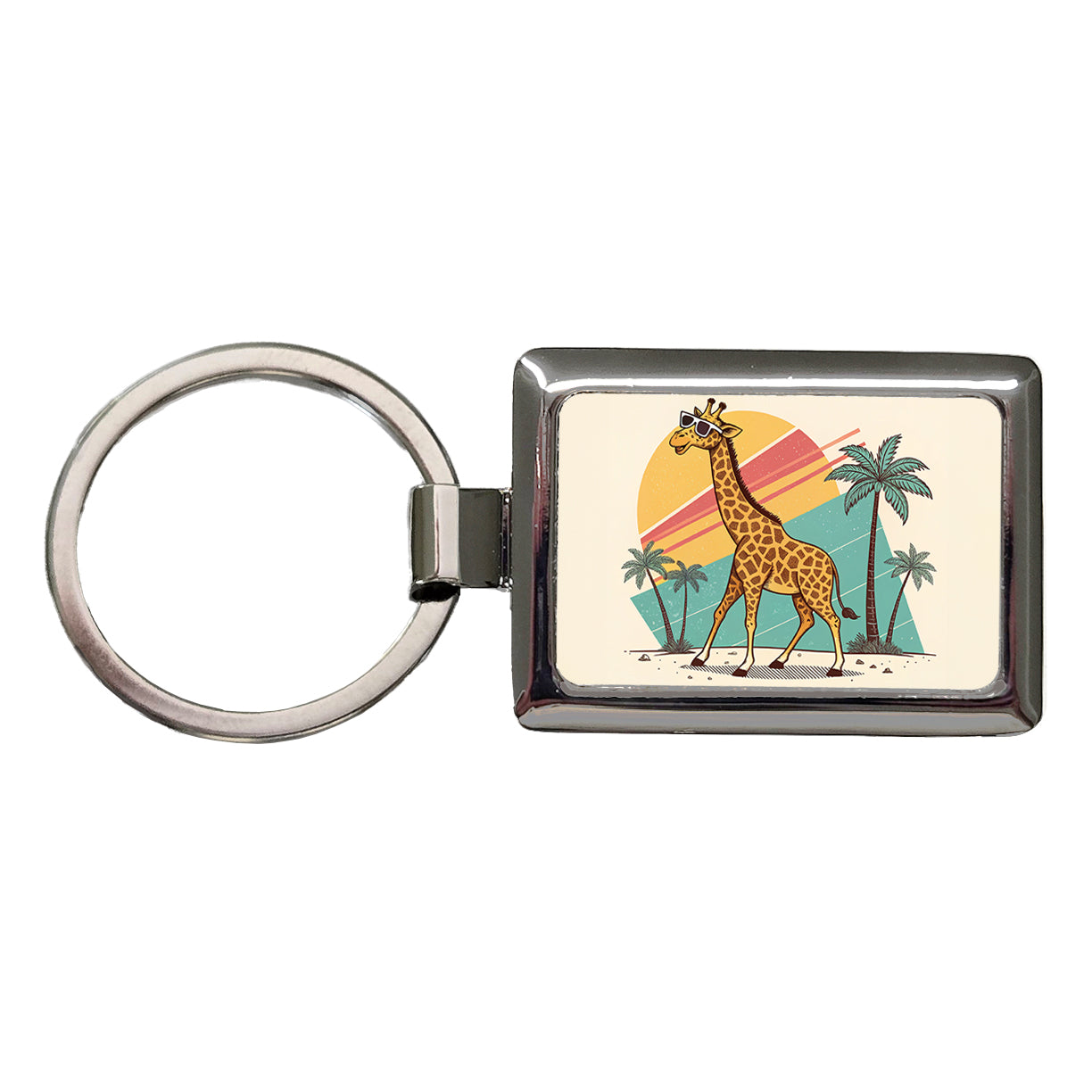 Cool Giraffe Wearing Sunglasses Retro Cute Rectangle Metal Keychain