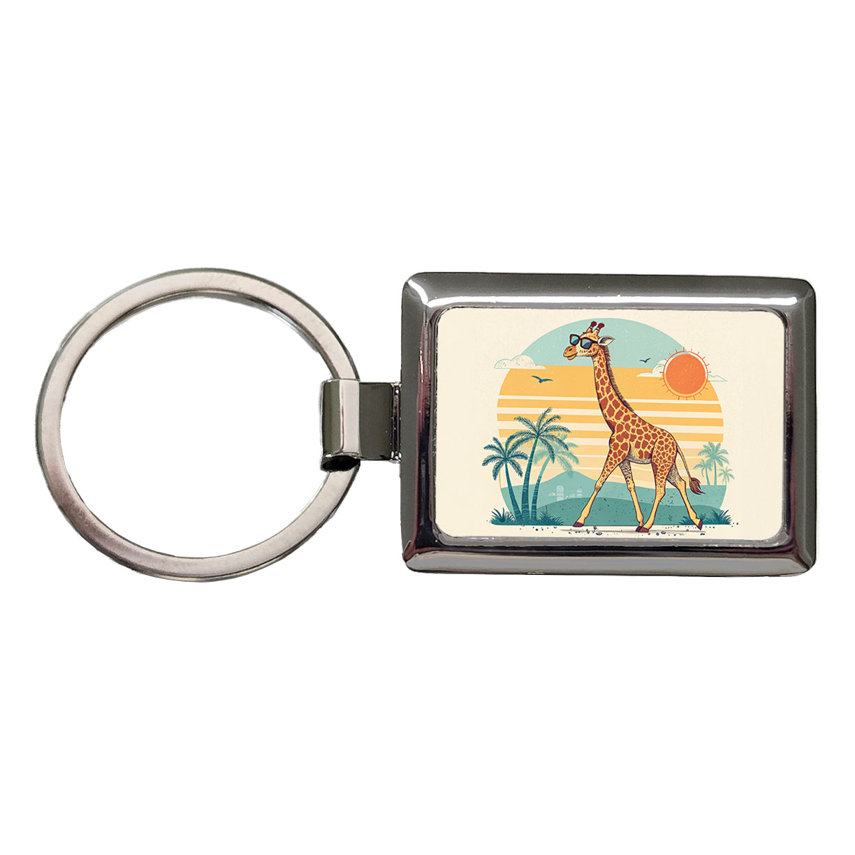 Cool Giraffe Wearing Sunglasses Retro Illustration Sun Rectangle Metal Keychain