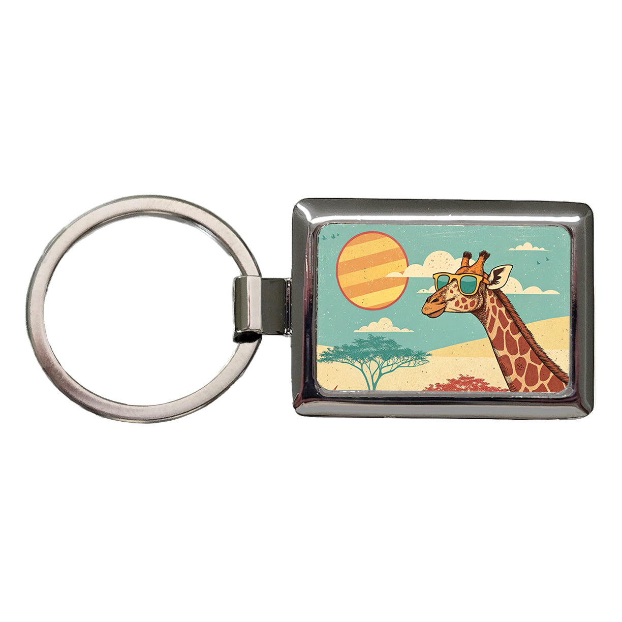 Cool Giraffe Wearing Sunglasses Retro Illustration Rectangle Metal Keychain