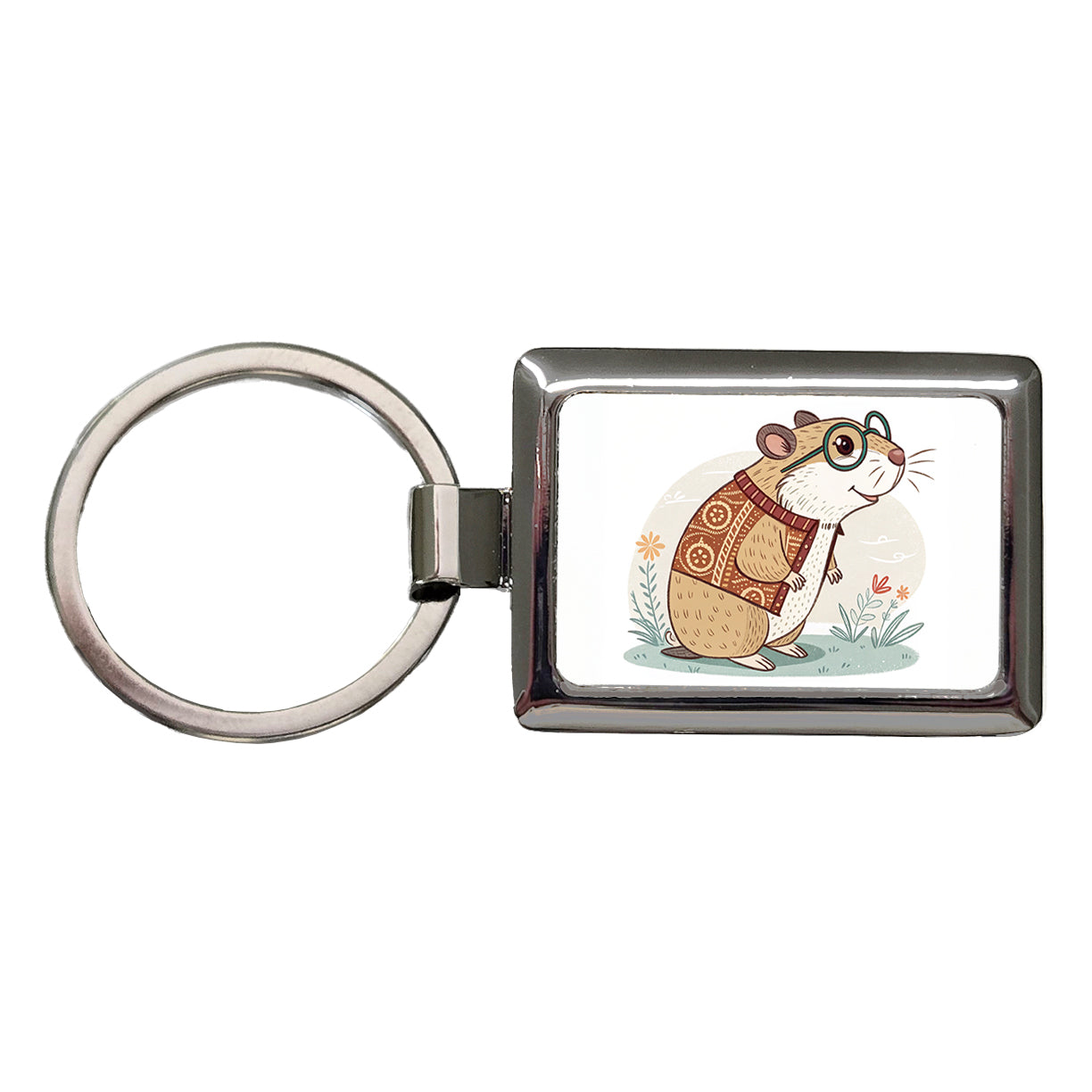 Cool Hamster Wearing Glasses Retro Illustration Cute Rectangle Metal Keychain