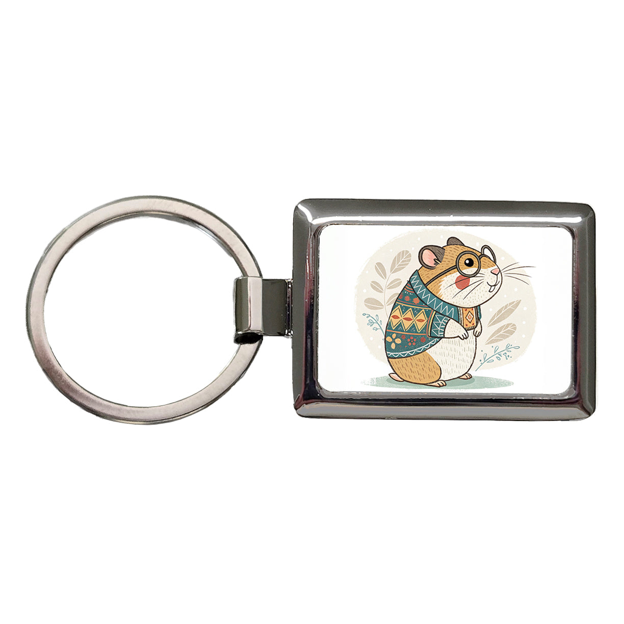 Cool Hamster Wearing Glasses Retro Illustration Rectangle Metal Keychain