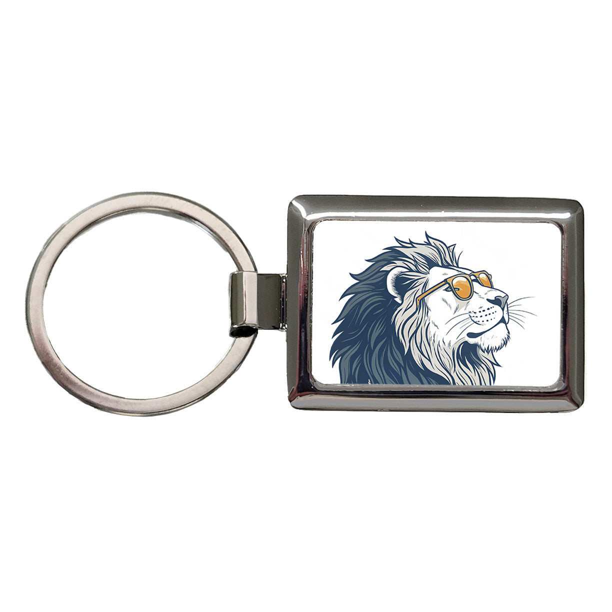 Cool Lion Wearing Glasses Minimalist Illustration Rectangle Metal Keychain