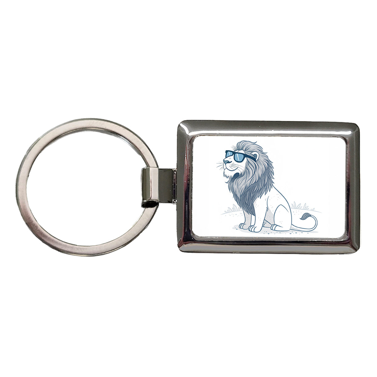 Cool Lion Wearing Sunglasses Minimalist Illustration Rectangle Metal Keychain
