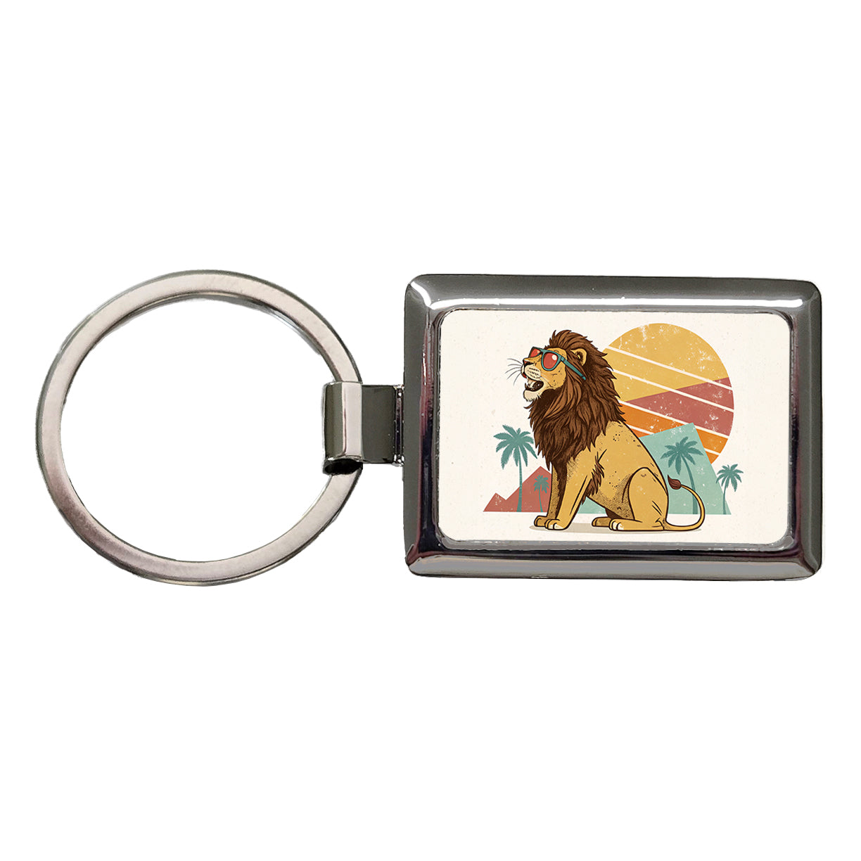 Cool Lion Wearing Sunglasses Retro Illustration Style Rectangle Metal Keychain