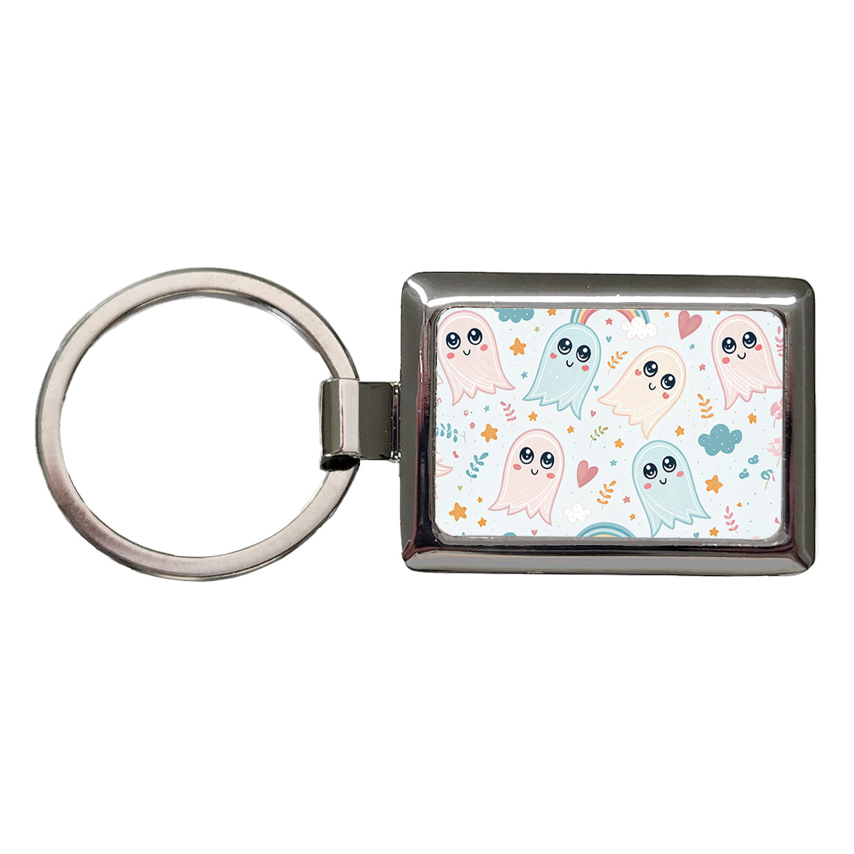 Cute Ghosts Hearts Rainbows Rectangle Metal Keychain