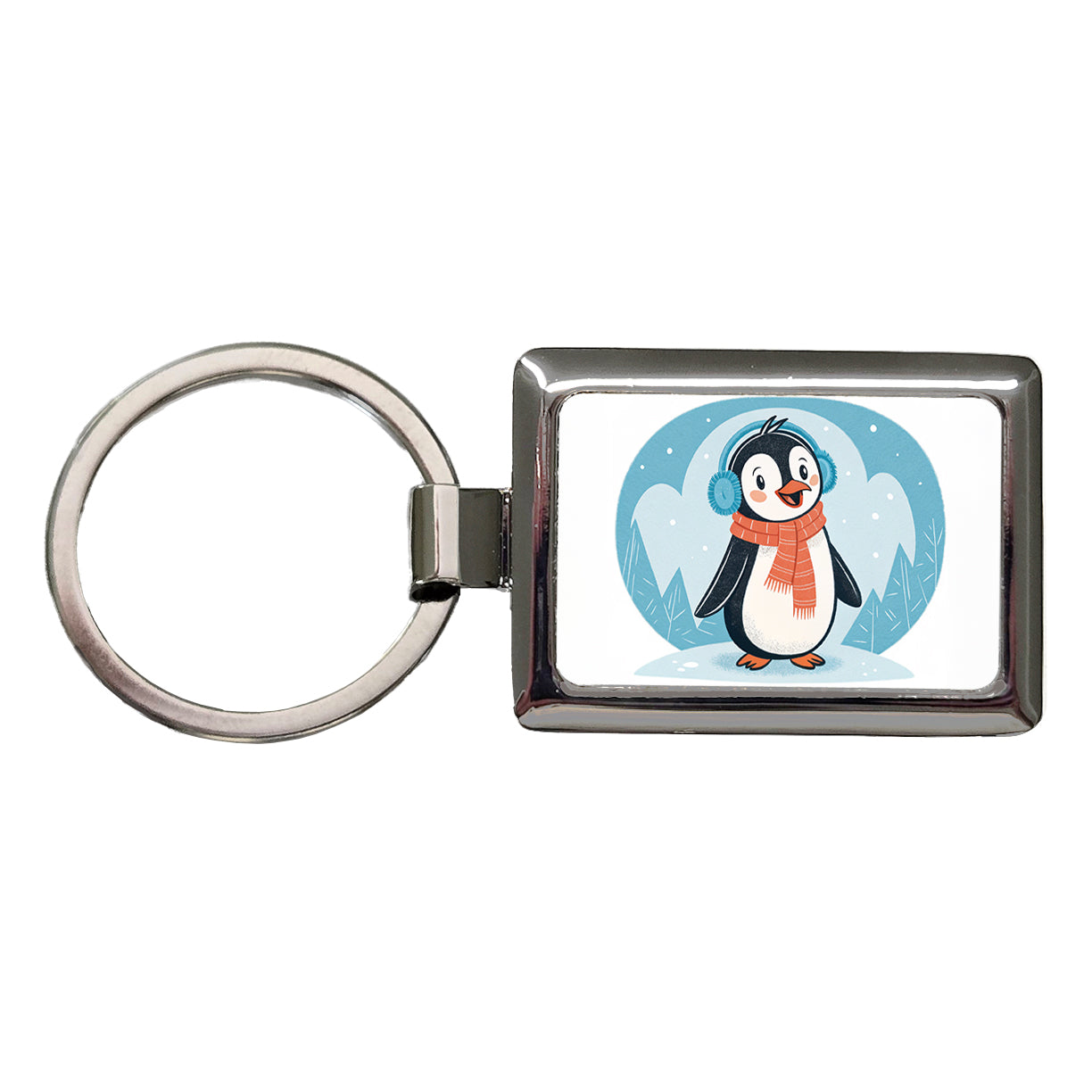 Cute Winter Penguin Scarf Rectangle Metal Keychain